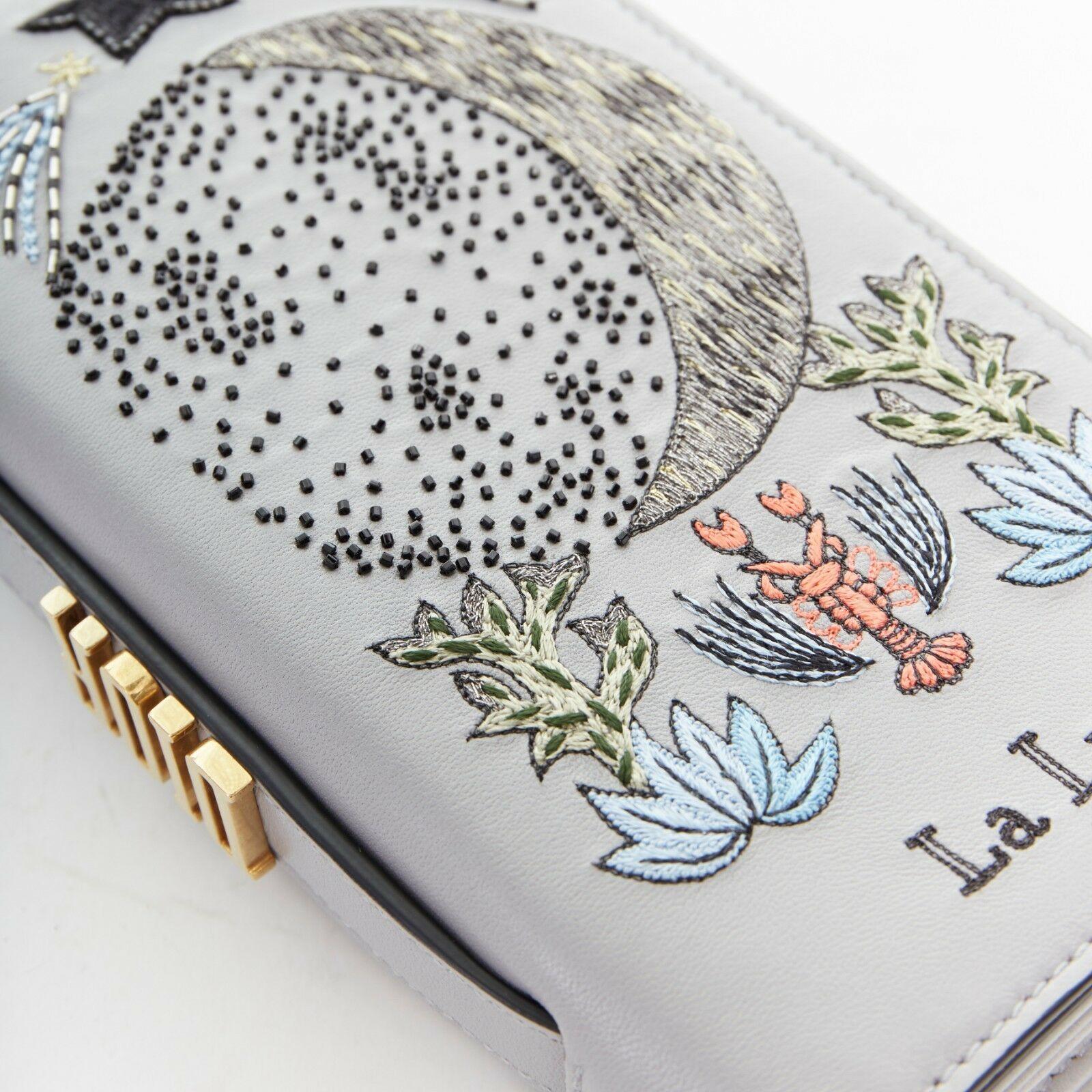 Women's CHRISTIAN DIOR SS17 La Lune Tarot embroidered grey leather mini clutch pouch bag
