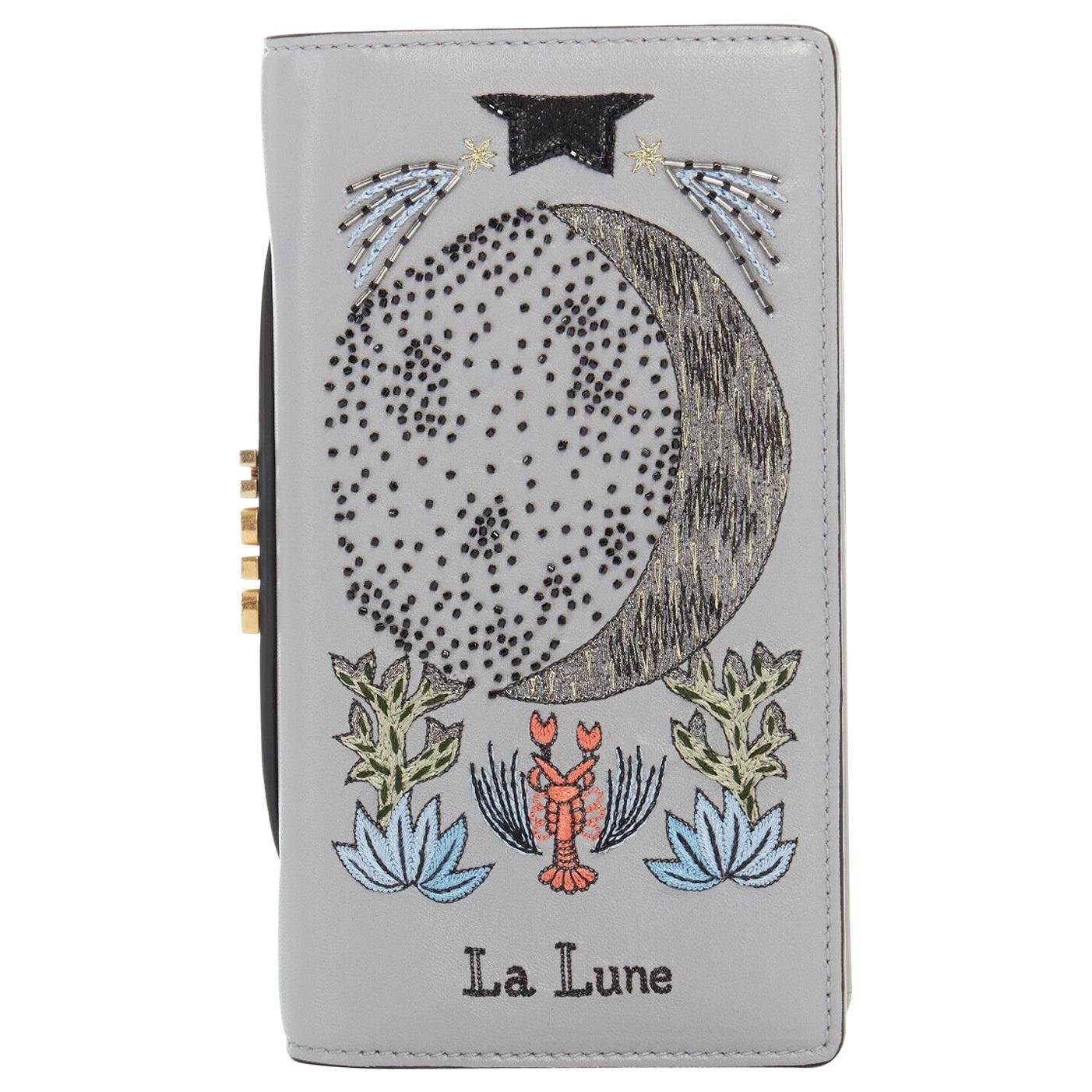 CHRISTIAN DIOR SS17 La Lune Tarot embroidered grey leather mini clutch pouch bag