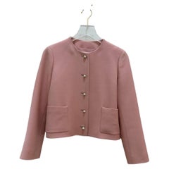 Christian Dior SS22 Pink Wool Silk Cropped Jacket FR 36 Pearl Buttons