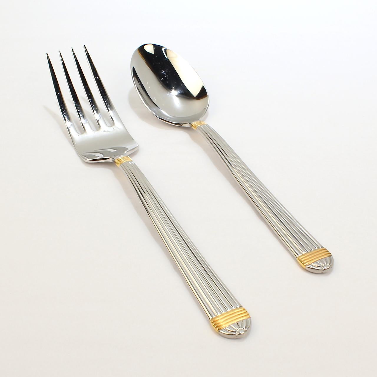 Christian Dior Stainless Steel Gaudron Flatware with Gold Accent Service for 18 3