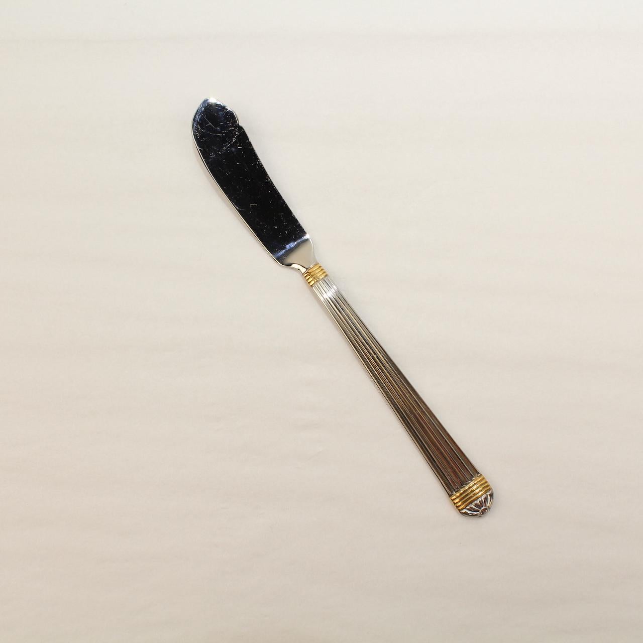 Christian Dior Stainless Steel Gaudron Flatware with Gold Accent Service for 18 4