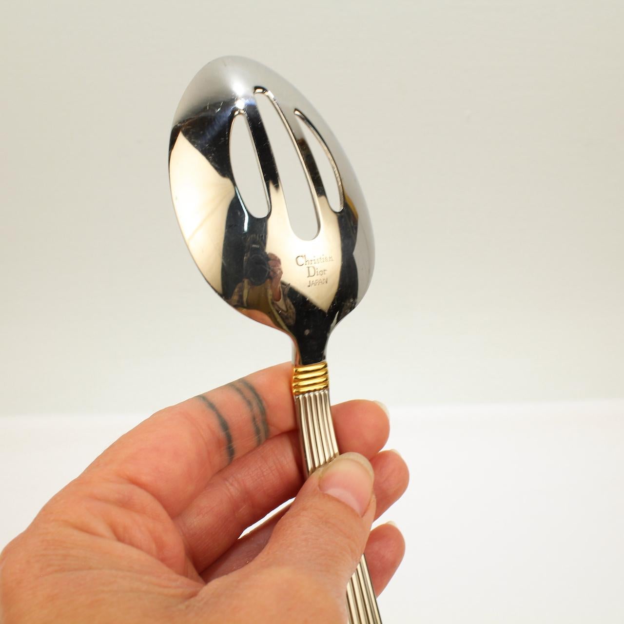 Christian Dior Stainless Steel Gaudron Flatware with Gold Accent Service for 18 6