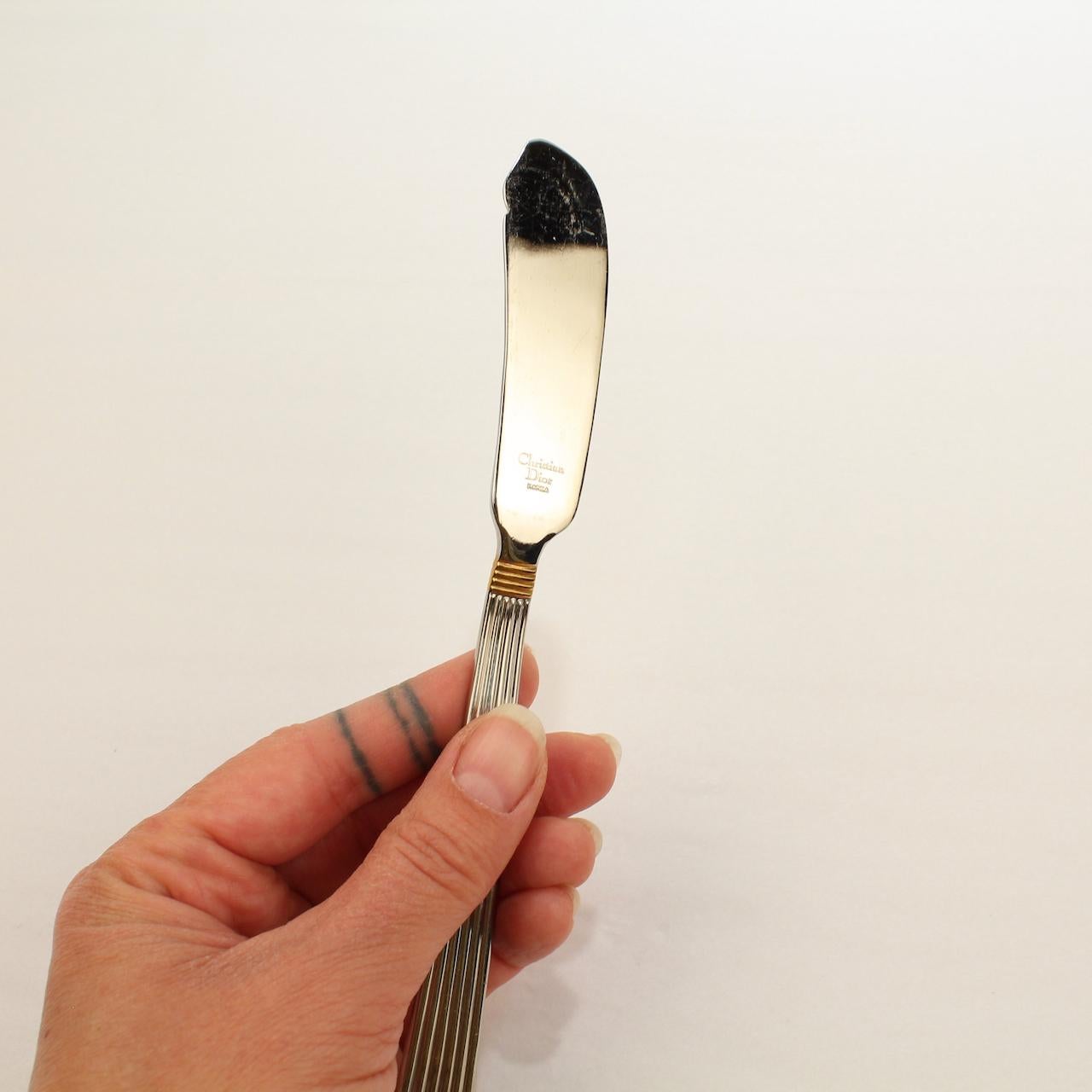 Christian Dior Stainless Steel Gaudron Flatware with Gold Accent Service for 18 7