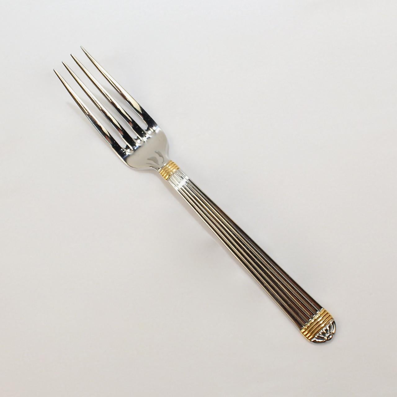 Modern Christian Dior Stainless Steel Gaudron Flatware with Gold Accent Service for 18