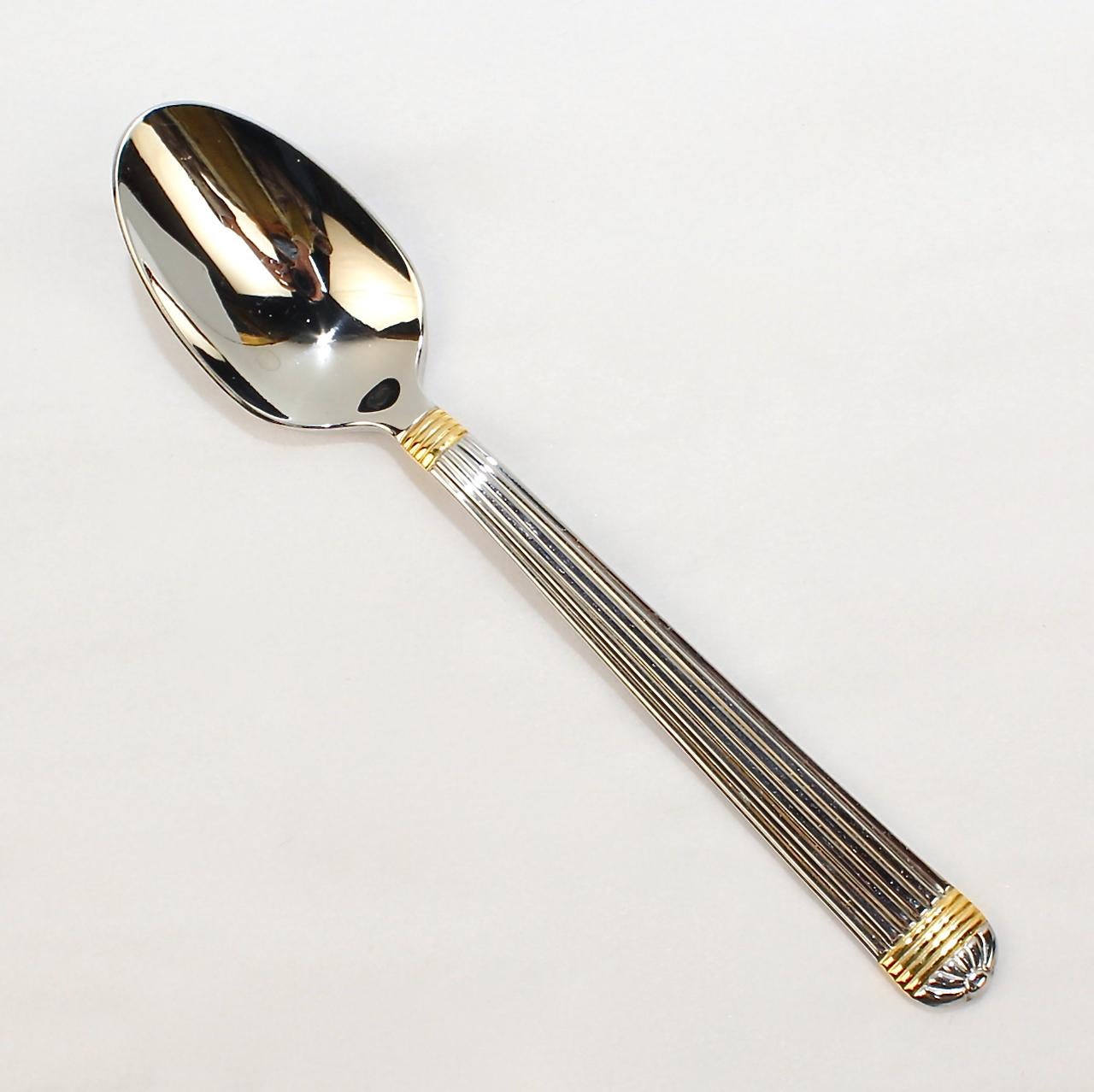 Christian Dior Stainless Steel Gaudron Flatware with Gold Accent Service for 18 In Good Condition In Philadelphia, PA