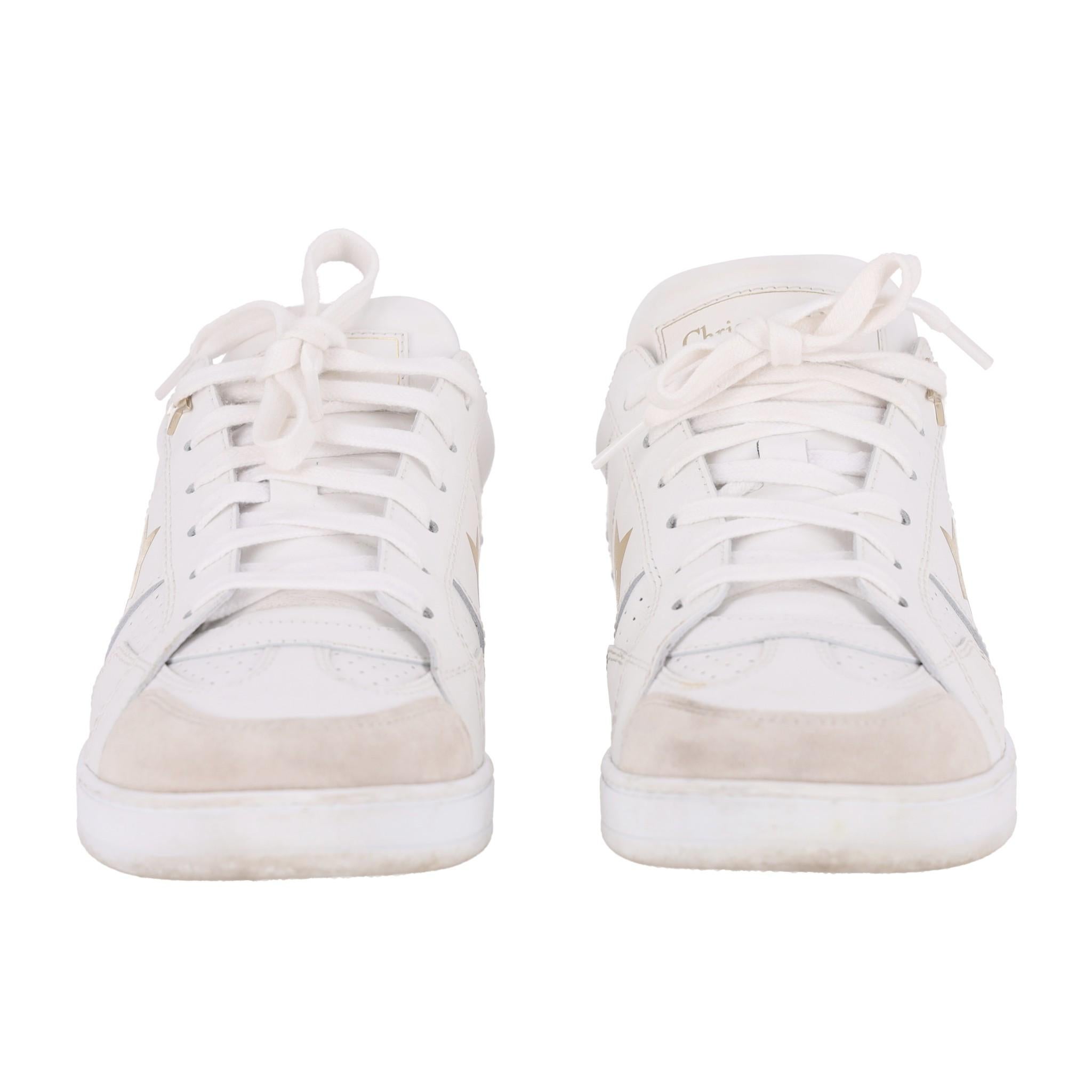 Gray Christian Dior Star Leather & Suede Sneakers For Sale