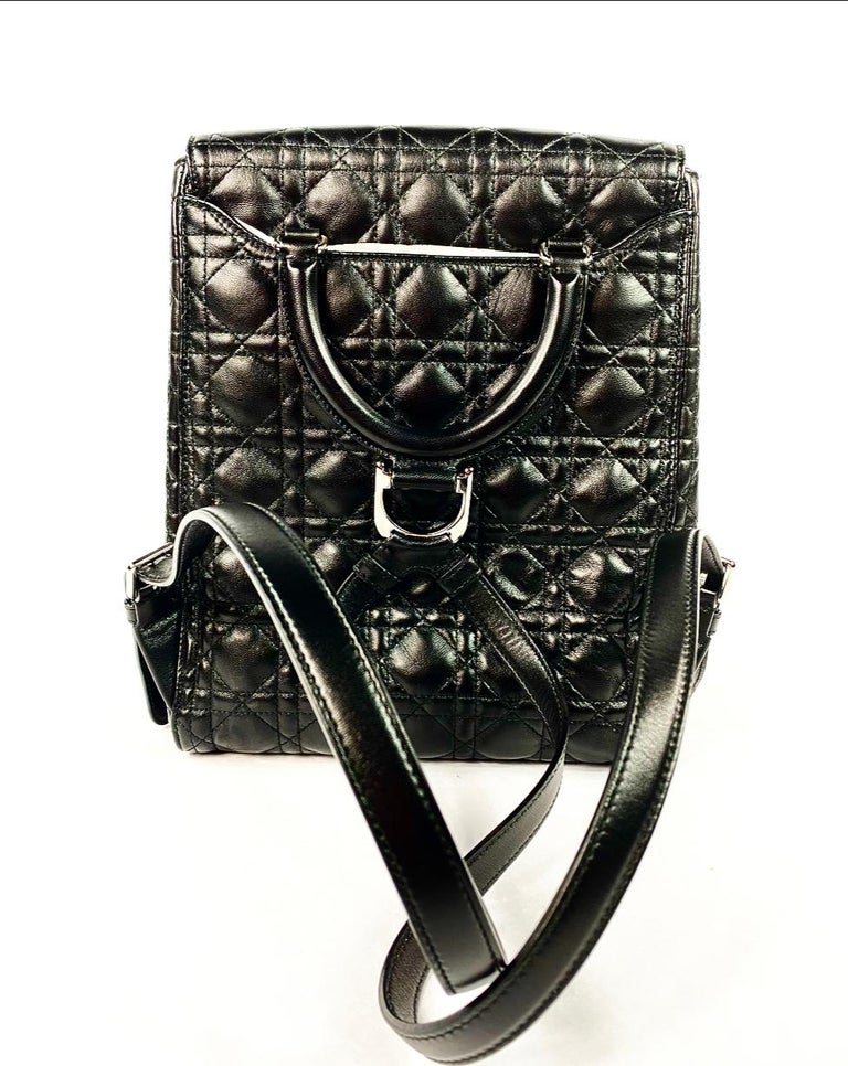 Christian Dior Stardust Black Leather Cannage Qulit Backpack For Sale