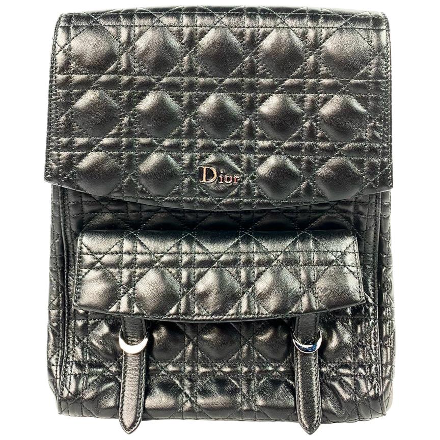 Christian Dior Stardust Black Leather Cannage Qulit Backpack For Sale