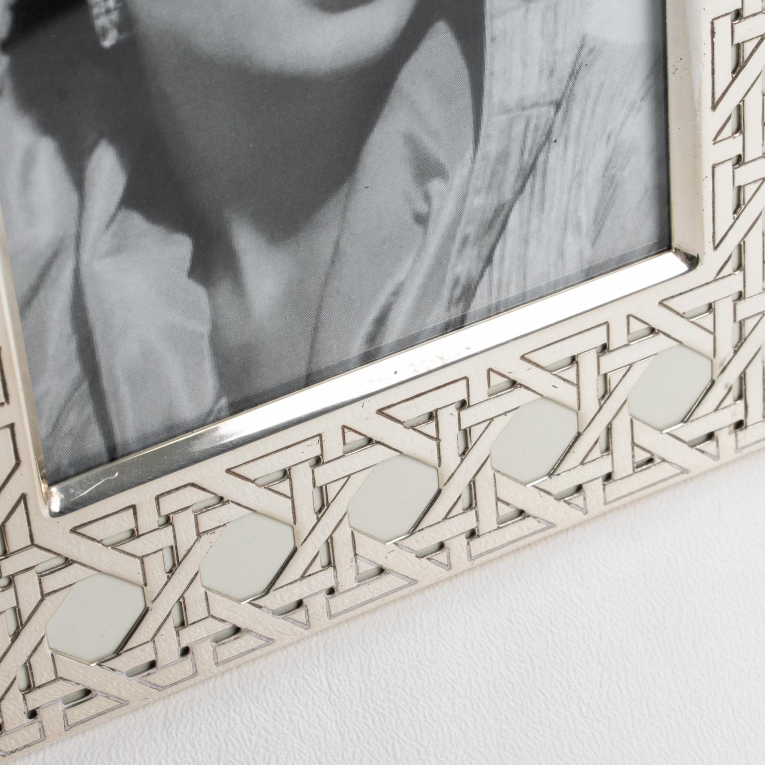 Christian Dior Sterling Silver Picture Frame with Cane-work Wicker Style Decor In Good Condition In Atlanta, GA