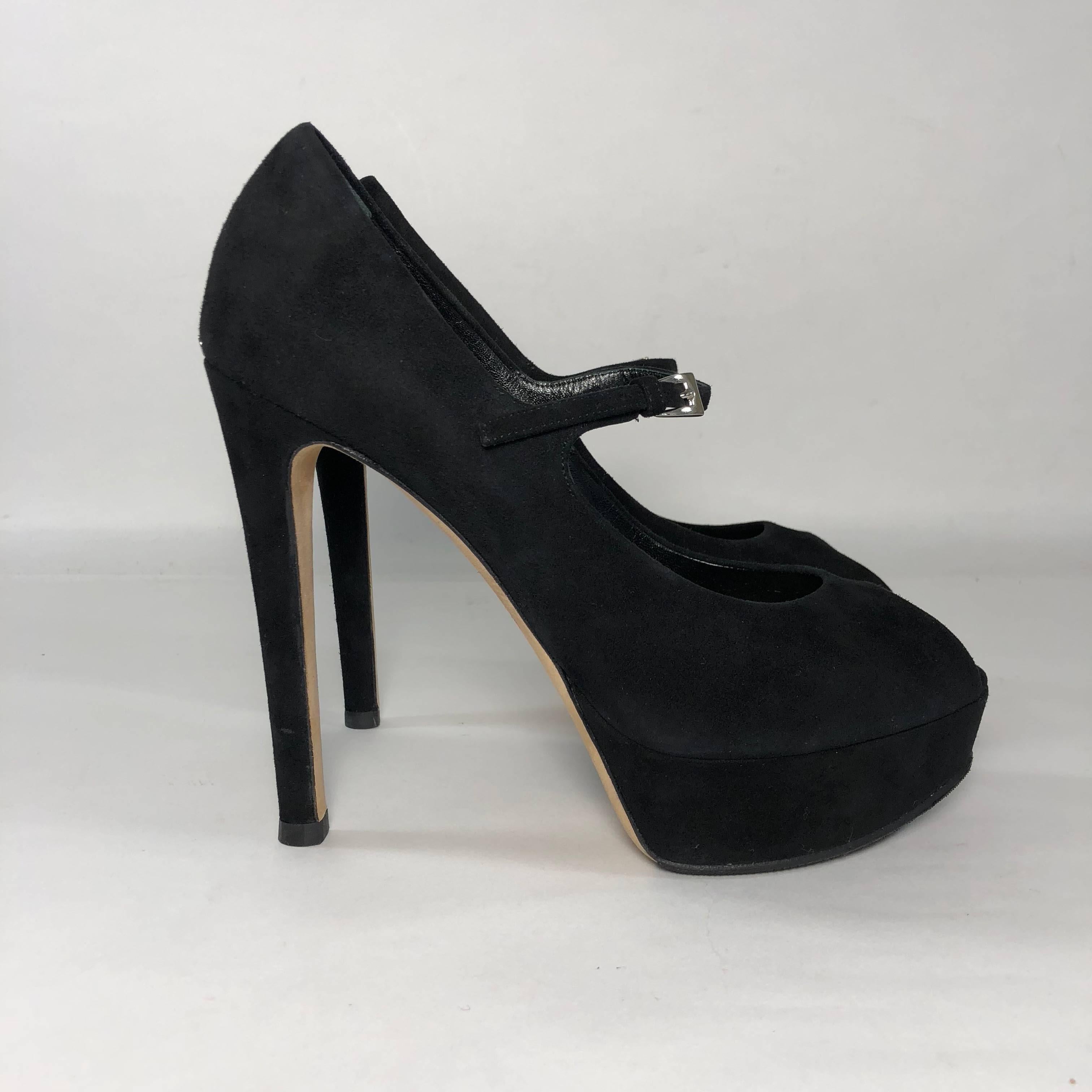 Christian Dior Stiletto Platform Peep Toe in Black Suede In New Condition For Sale In Saint Charles, IL