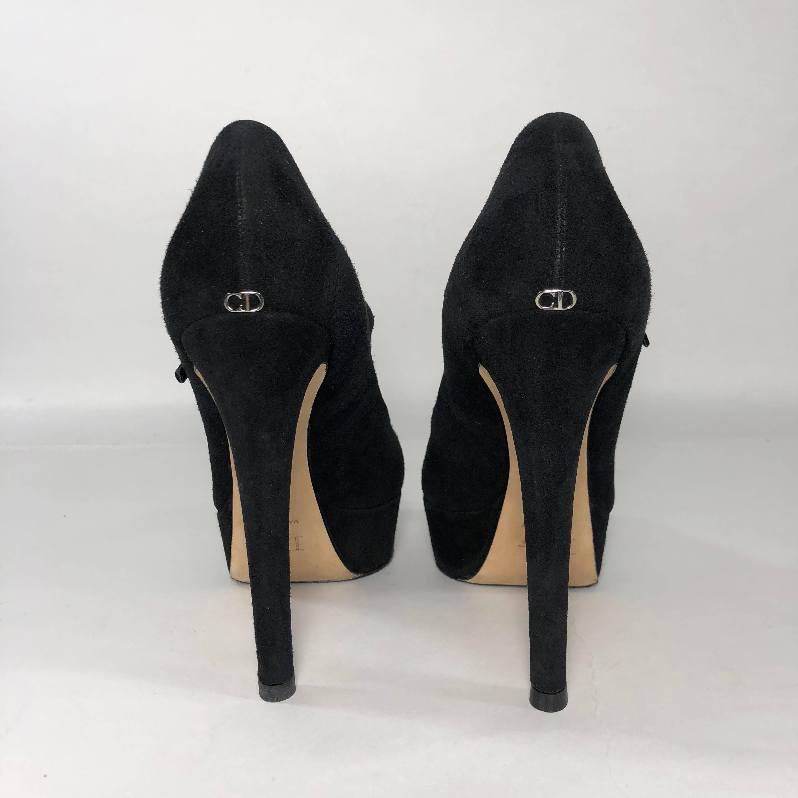 Women's Christian Dior Stiletto Platform Peep Toe in Black Suede For Sale