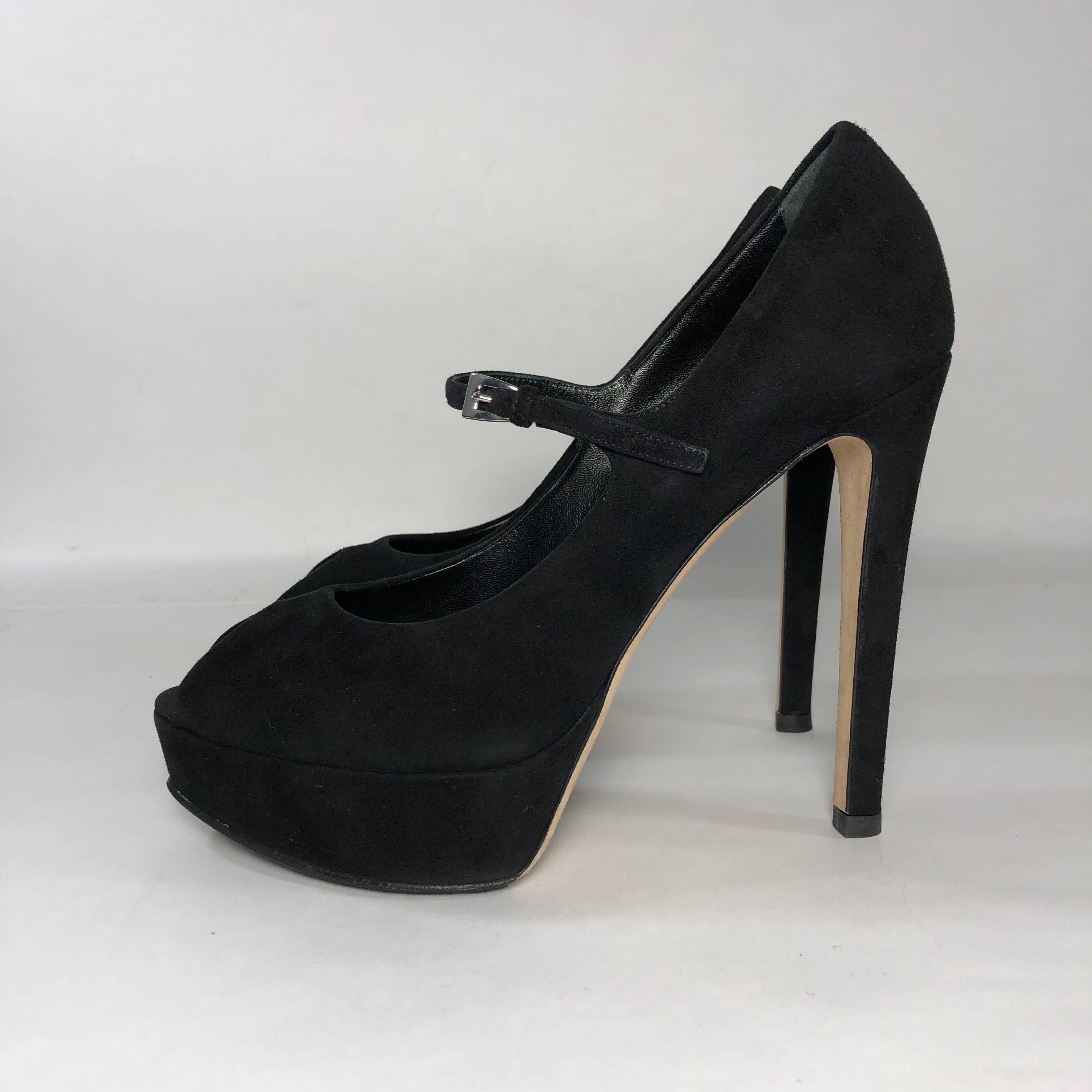 Christian Dior Stiletto Platform Peep Toe in Black Suede For Sale 1