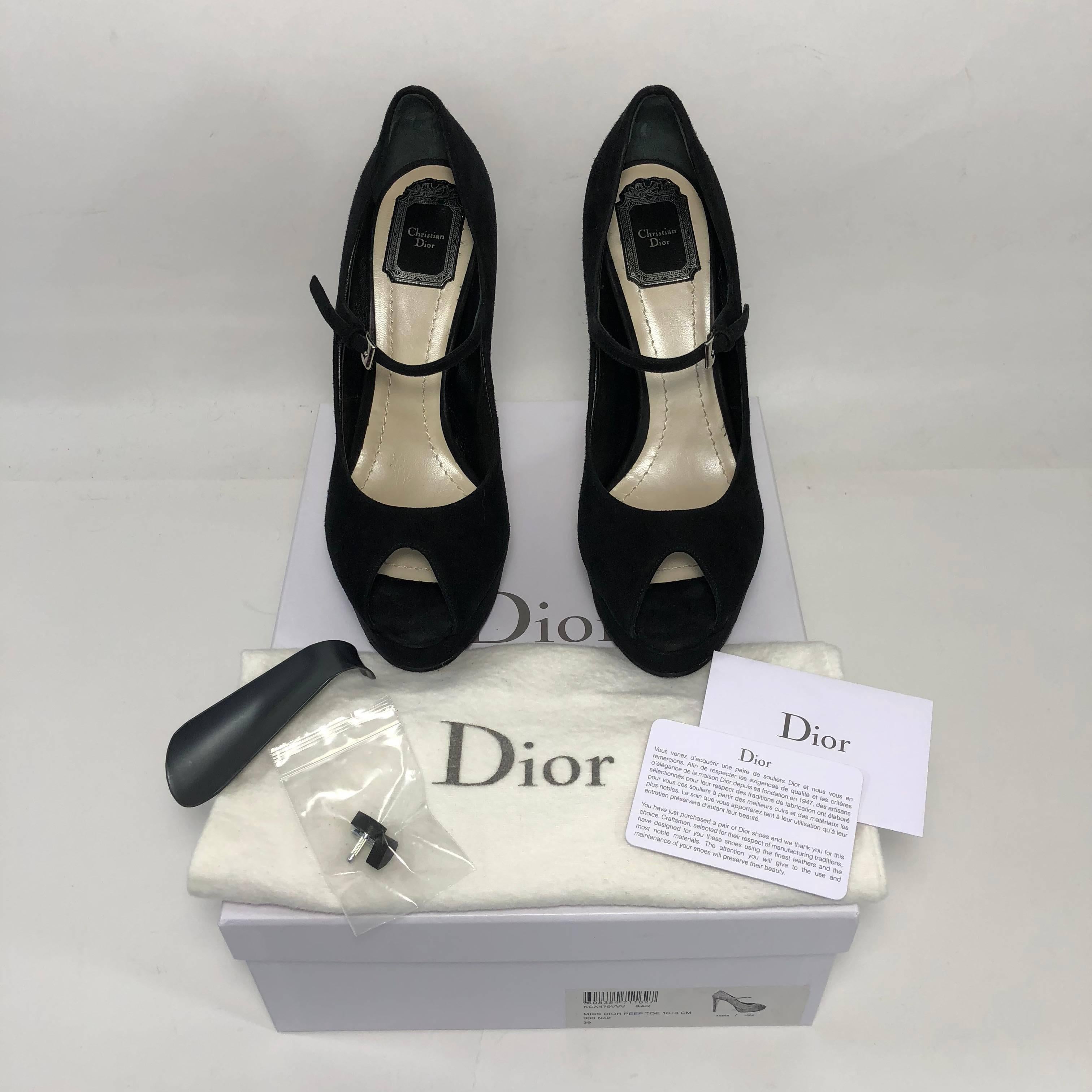 Christian Dior Stiletto Platform Peep Toe in Black Suede For Sale 4