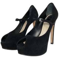 Christian Dior Stiletto Platform Peep Toe in Black Suede