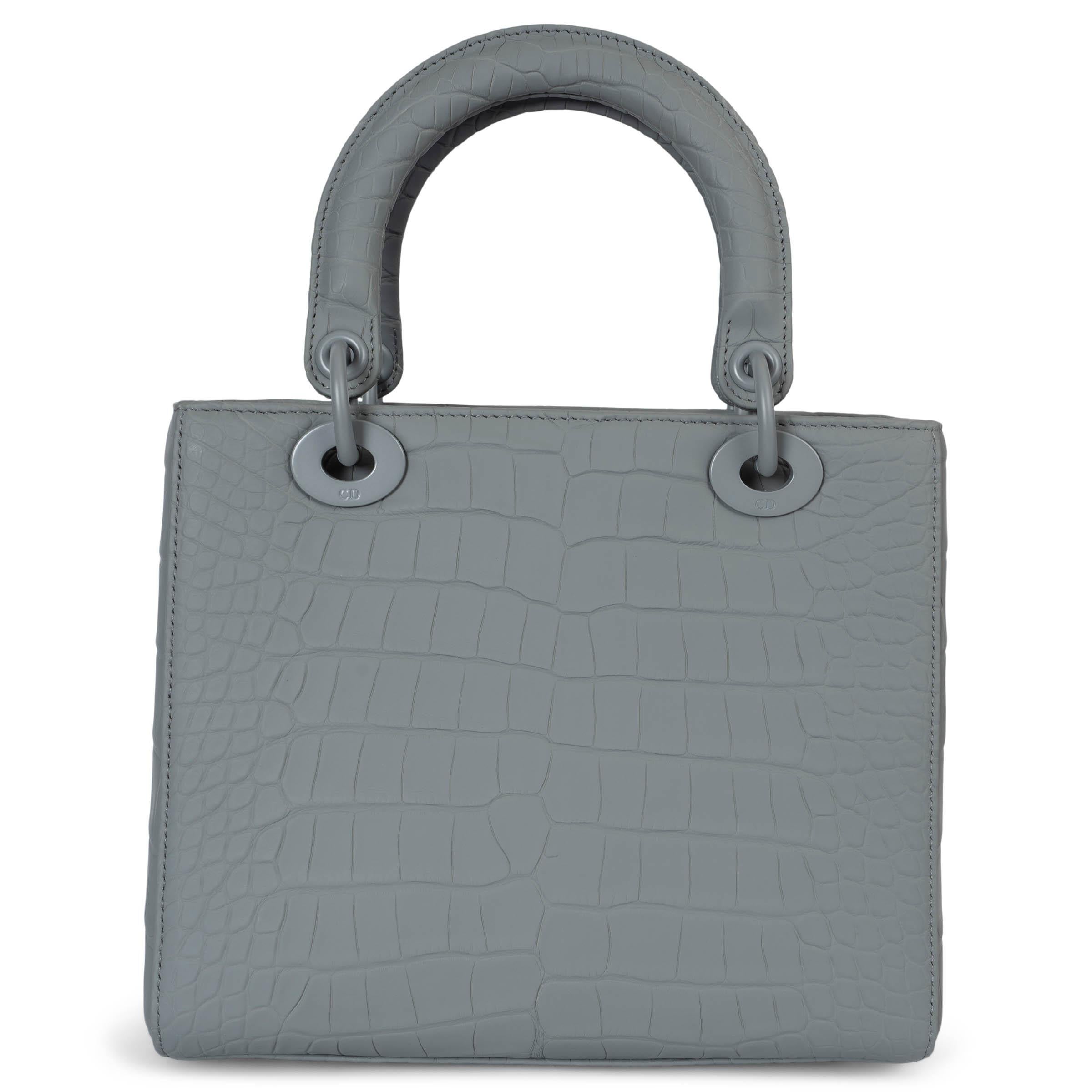 Gray CHRISTIAN DIOR Stoen grey 2020 MEDIUM LADEY DIOR ULTRAMATTE CROC Bag For Sale