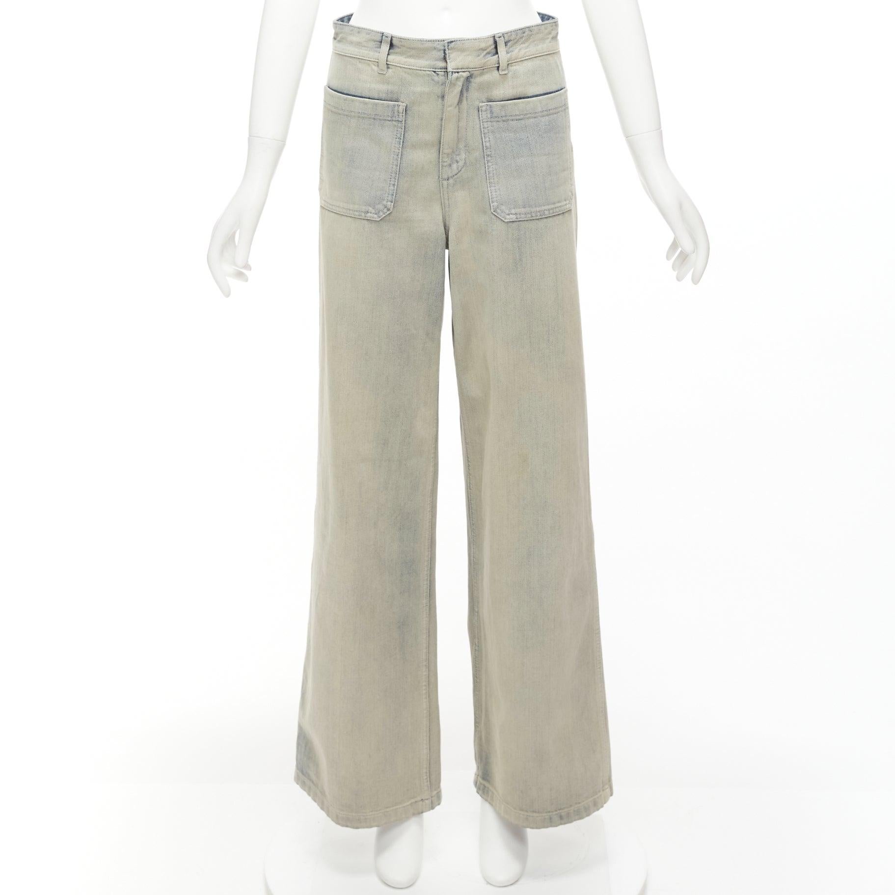 CHRISTIAN DIOR stone blue washed denim wide legs boyfriend jeans
Reference: NILI/A00042
Brand: Dior
Designer: Maria Grazia Chiuri
Material: Denim
Color: Blue
Pattern: Solid
Closure: Zip Fly
Extra Details: Brown buttons at back with signature darted