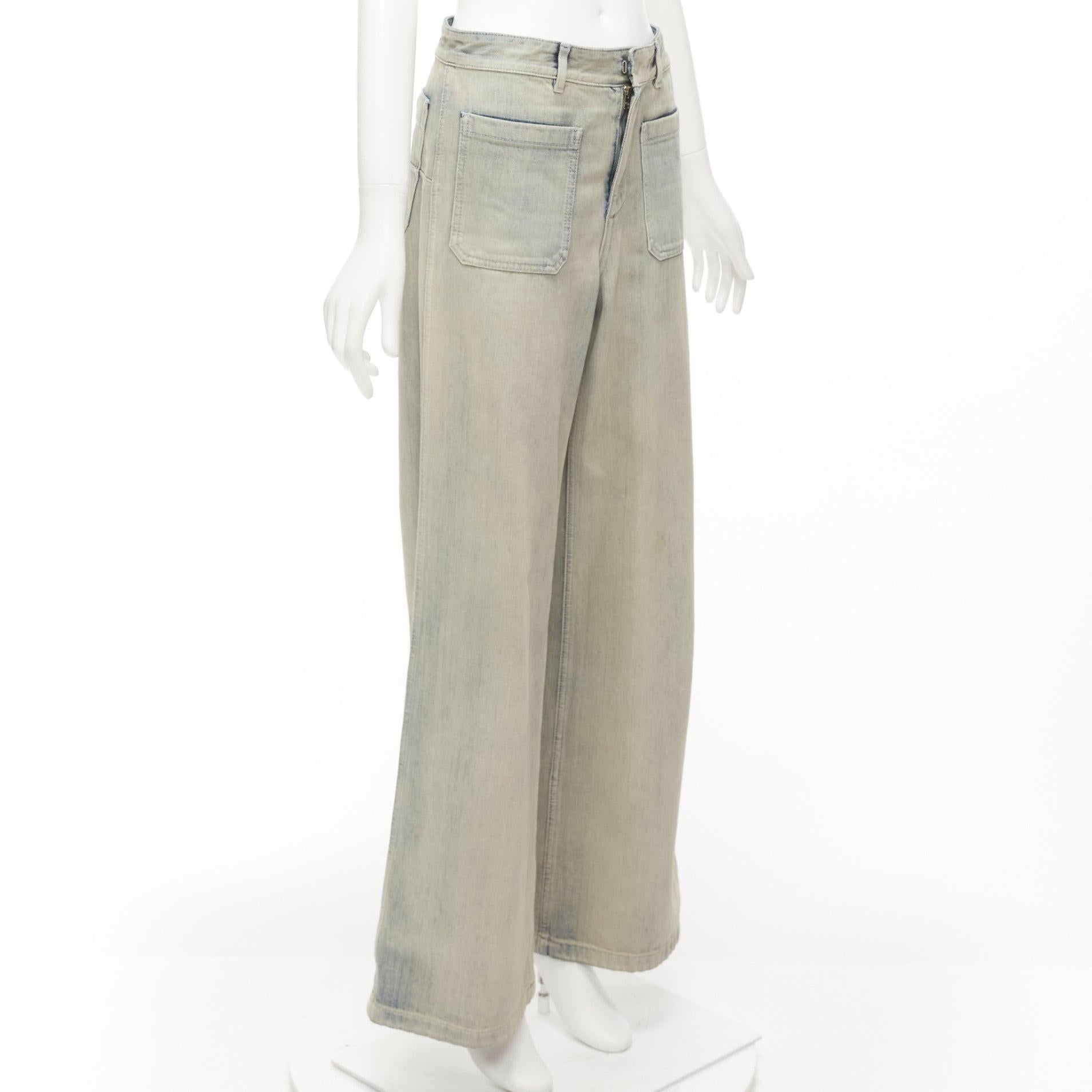 Gray CHRISTIAN DIOR stone blue washed denim wide legs boyfriend jeans