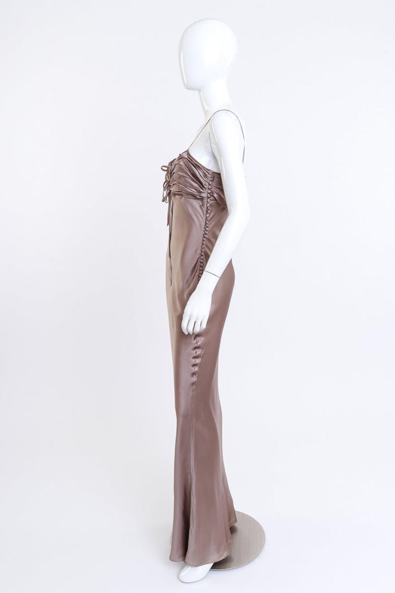 Gray Christian Dior Strappy Ruched Bow Dress Dust Pink (US 4) For Sale