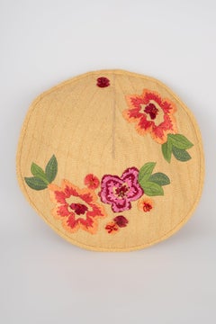 Christian Dior Straw Hat Embroidered with Raffia Flowers, 2005