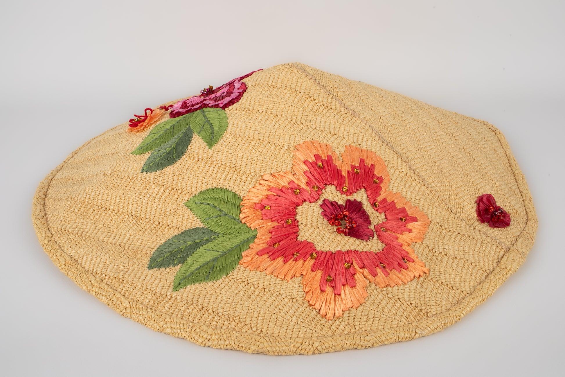 Women's Christian Dior Straw Hat Embroidered with Raffia Flowers, 2005