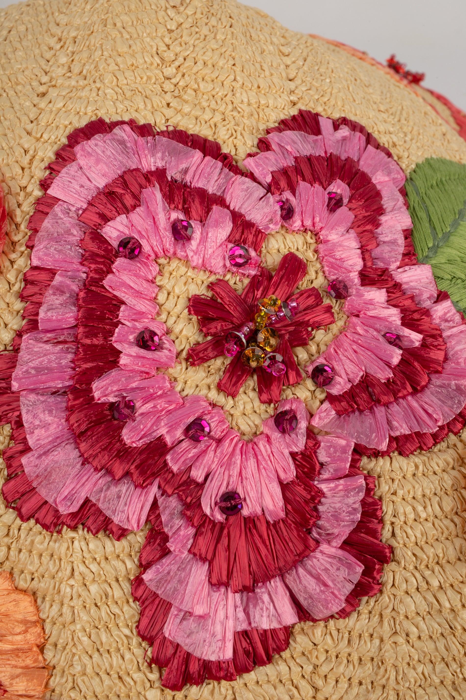 Christian Dior Straw Hat Embroidered with Raffia Flowers, 2005 1