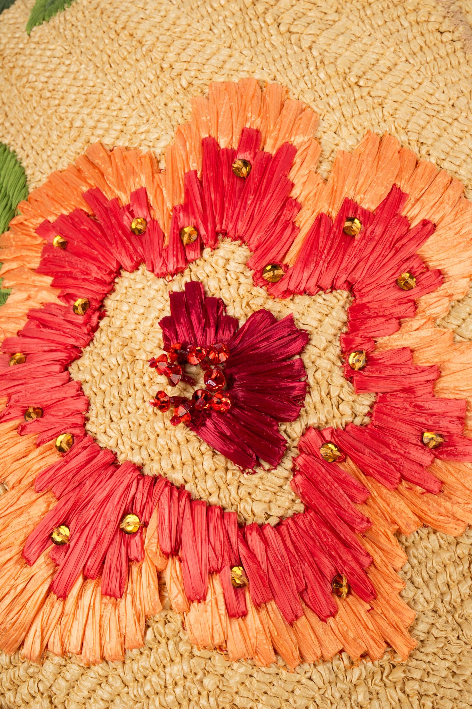 Christian Dior Straw Hat Embroidered with Raffia Flowers, 2005 2