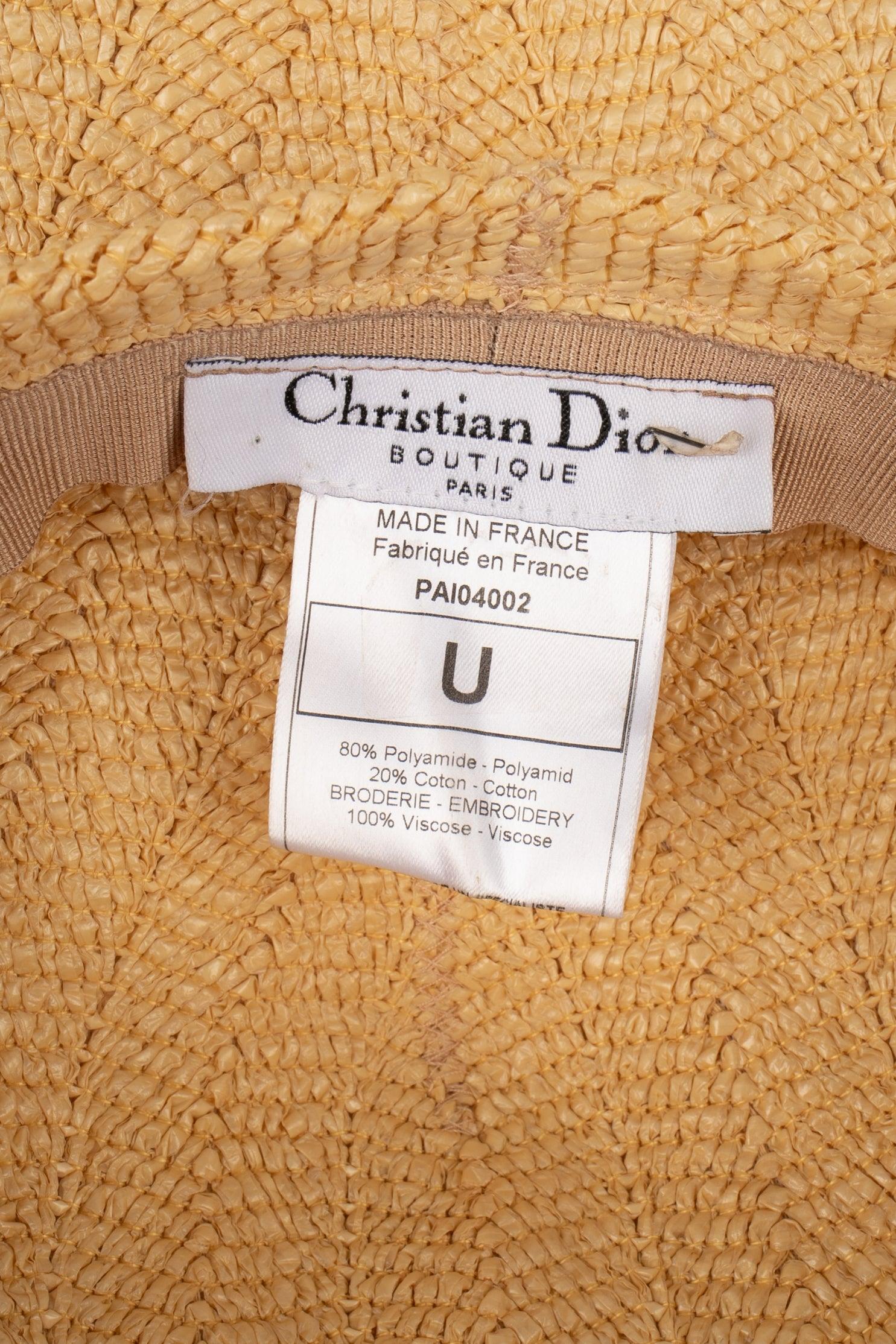 Christian Dior Straw Hat Embroidered with Raffia Flowers, 2005 4
