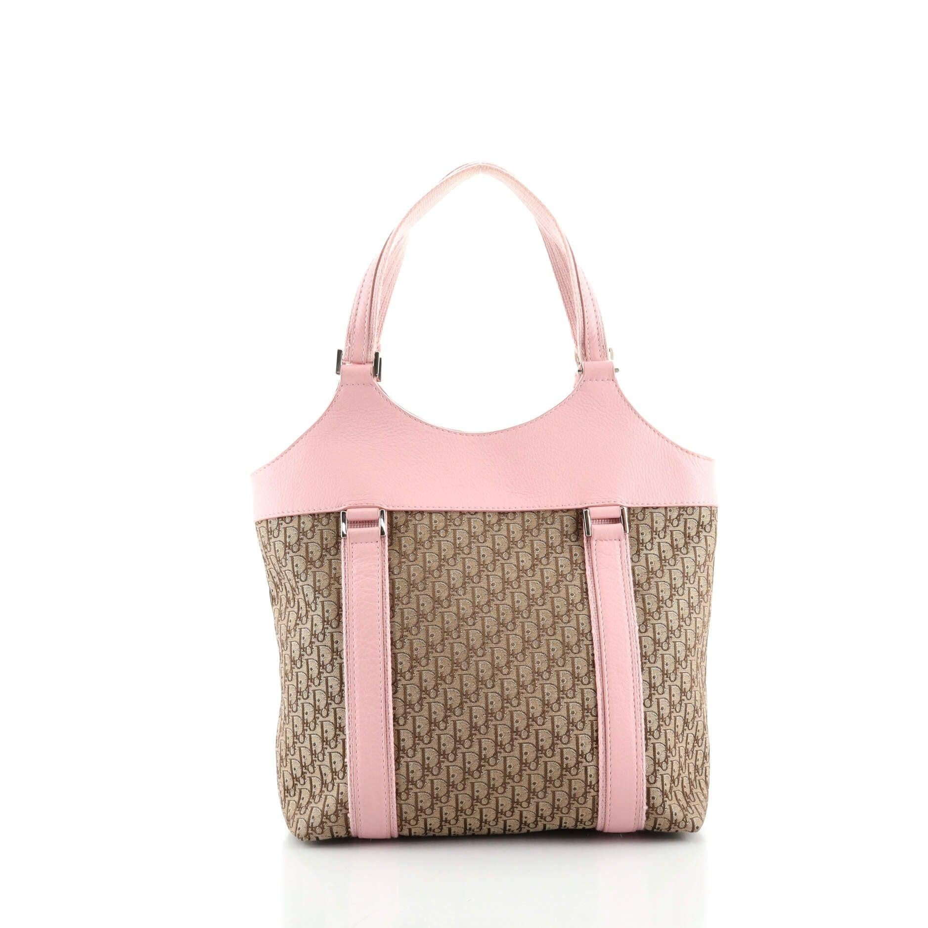 Beige Christian Dior Street Chic Trotter Tote Diorissimo Canvas Medium