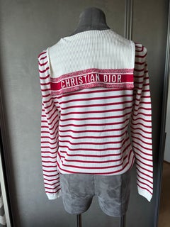 Christian Dior Striped Silk & Cotton Hooded Sweater – Red and White – Size FR 38