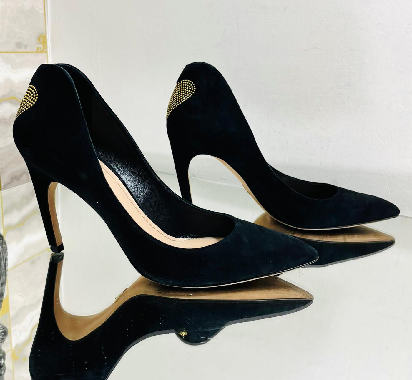 Black Christian Dior Stud Embellished Suede Pumps For Sale