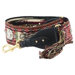 Christian Dior Studded Embroidered Canvas And Leather Bag Strap
