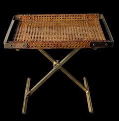 Christian Dior Style Italian Folding Pliant With Lucite And Vienna Straw Tray