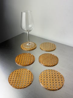 Christian Dior Style Lucite & Rattan coasters, set of 6, Italy, 1970