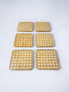 Untersetzer im Christian-Dior-Stil aus Lucite und Rattan, 6er-Set, Italien, 1970er Jahre