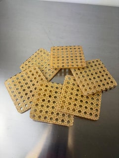 Posavasos de lucita y ratán al estilo Christian Dior, juego de 6, Italia, década de los 70