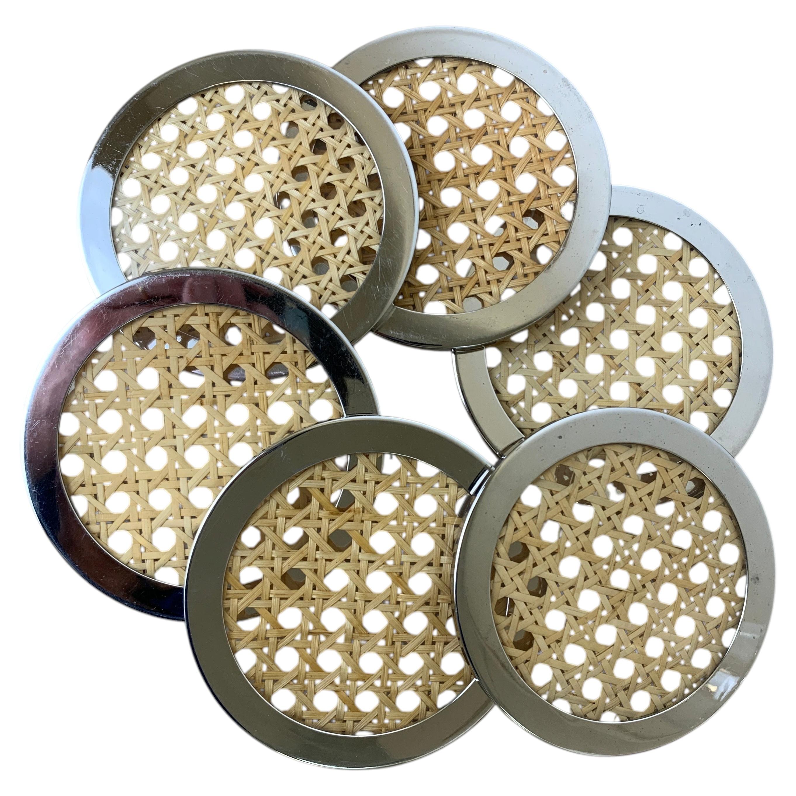 Christian Dior Style Lucite & Rattan coasters, set of 6, Italy, circa 1970 For Sale