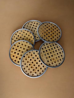 Christian Dior Style Lucite & Rattan coasters, set of 6, Italy, circa 1970's
