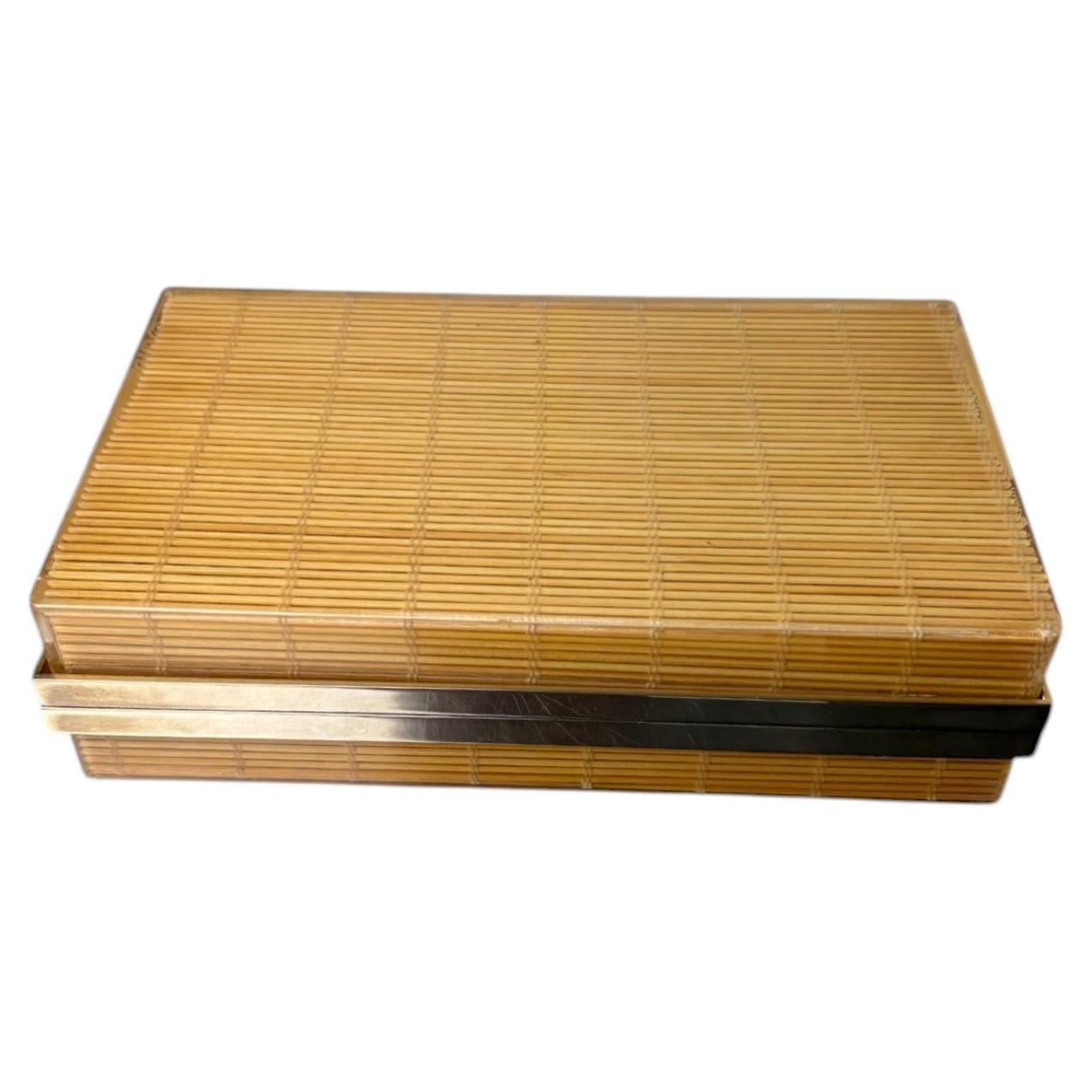 Christian Dior Style Lucite & Rattan vanity Box, 1970 For Sale