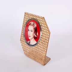 Italienischer Bilderrahmen aus Lucite, Wiener Stroh und Silber im Stil von Christian Dior, 1970er Jahre