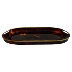 Christian Dior Style Tortoiseshell Lucite and Brass Serving Tray, 1970s