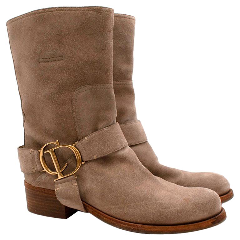 Christian Dior Suede Western CD Buckle Boots - Size EU 36 For Sale
