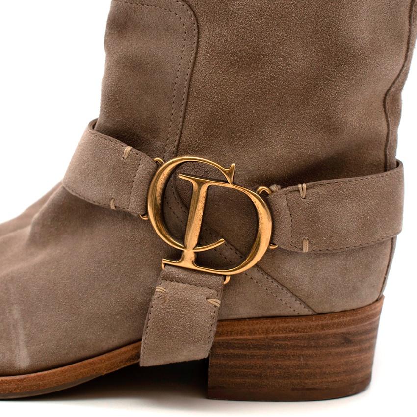 Brown Christian Dior Suede Western CD Buckle Boots - Size EU 36 For Sale