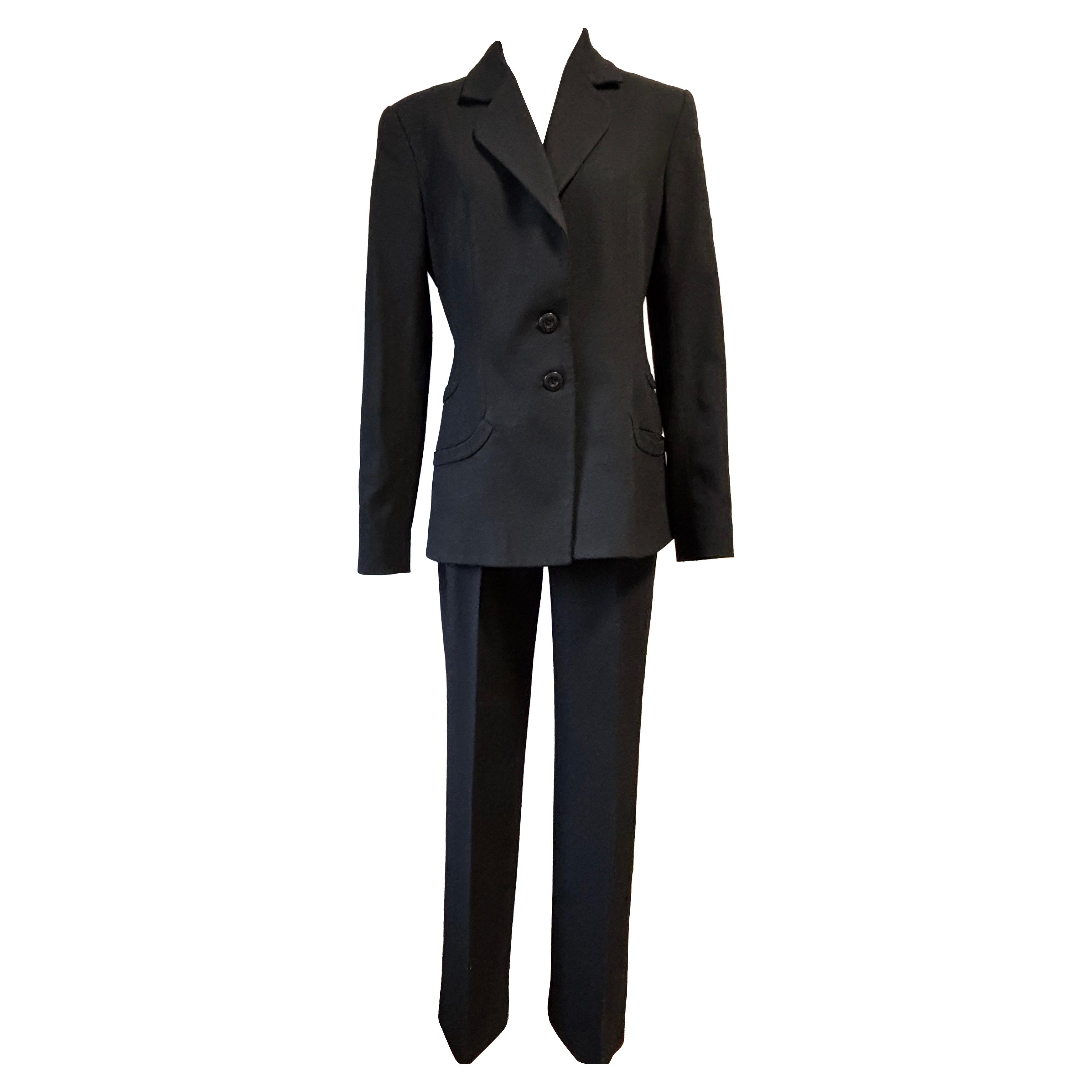 Christian Dior Women's Black Bar Jacket and Pants Suit, Size 38/40