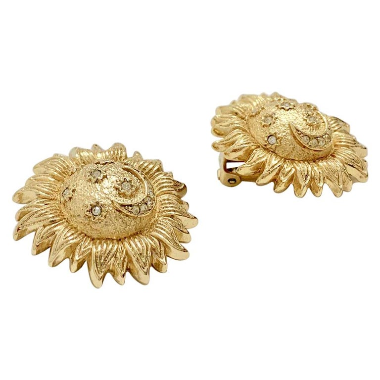 CHRISTIAN DIOR Sun Clip-on Earrings in Gilt Metal and Brilliant For ...