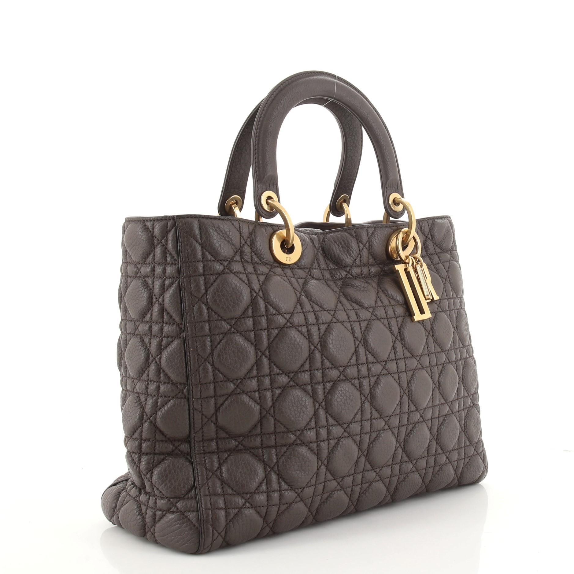 Christian Dior Supple Lady Dior Tasche Cannage Gestepptes Leder Groß (Schwarz)