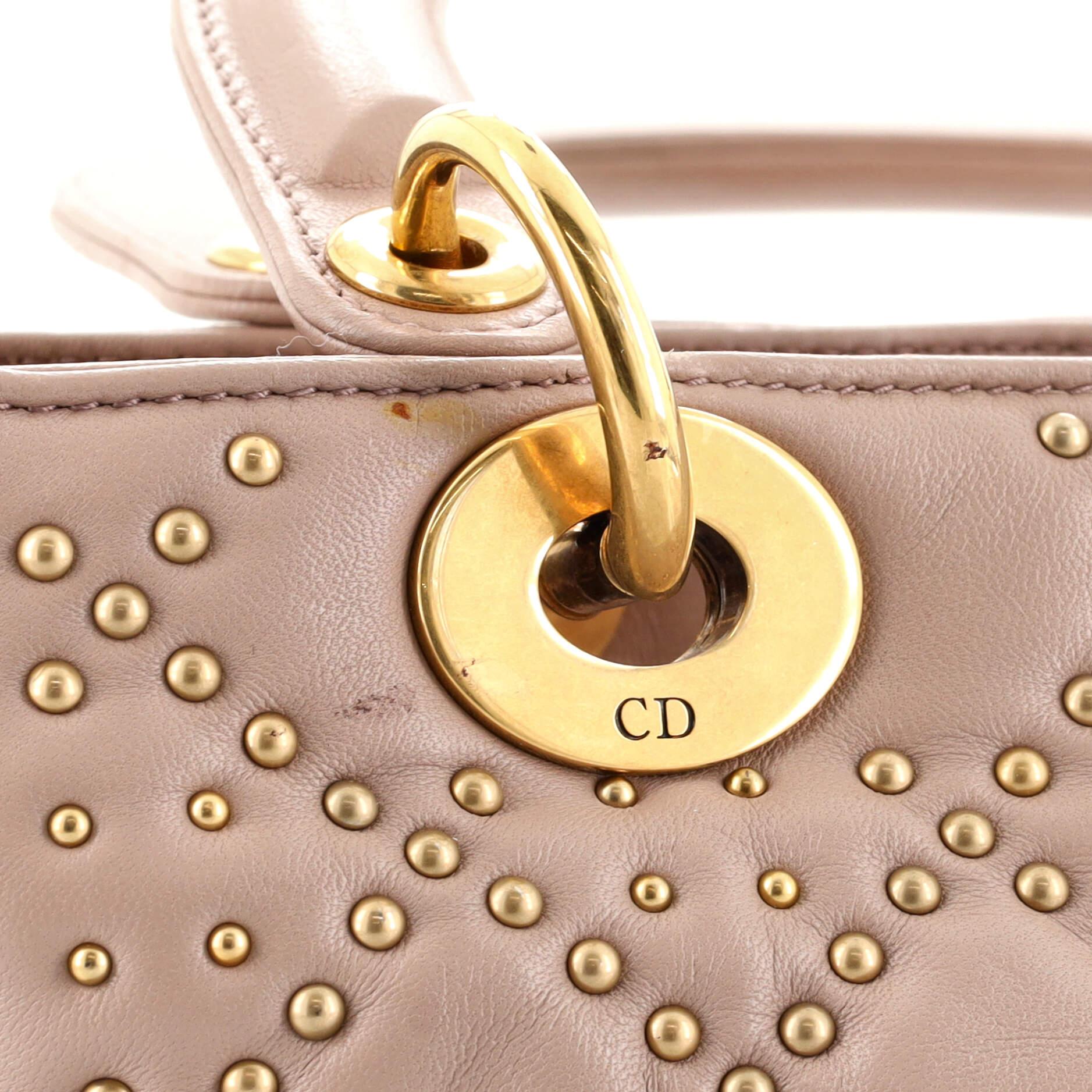 Beige Christian Dior Supple Lady Dior Bag Cannage Studded Lambskin Medium