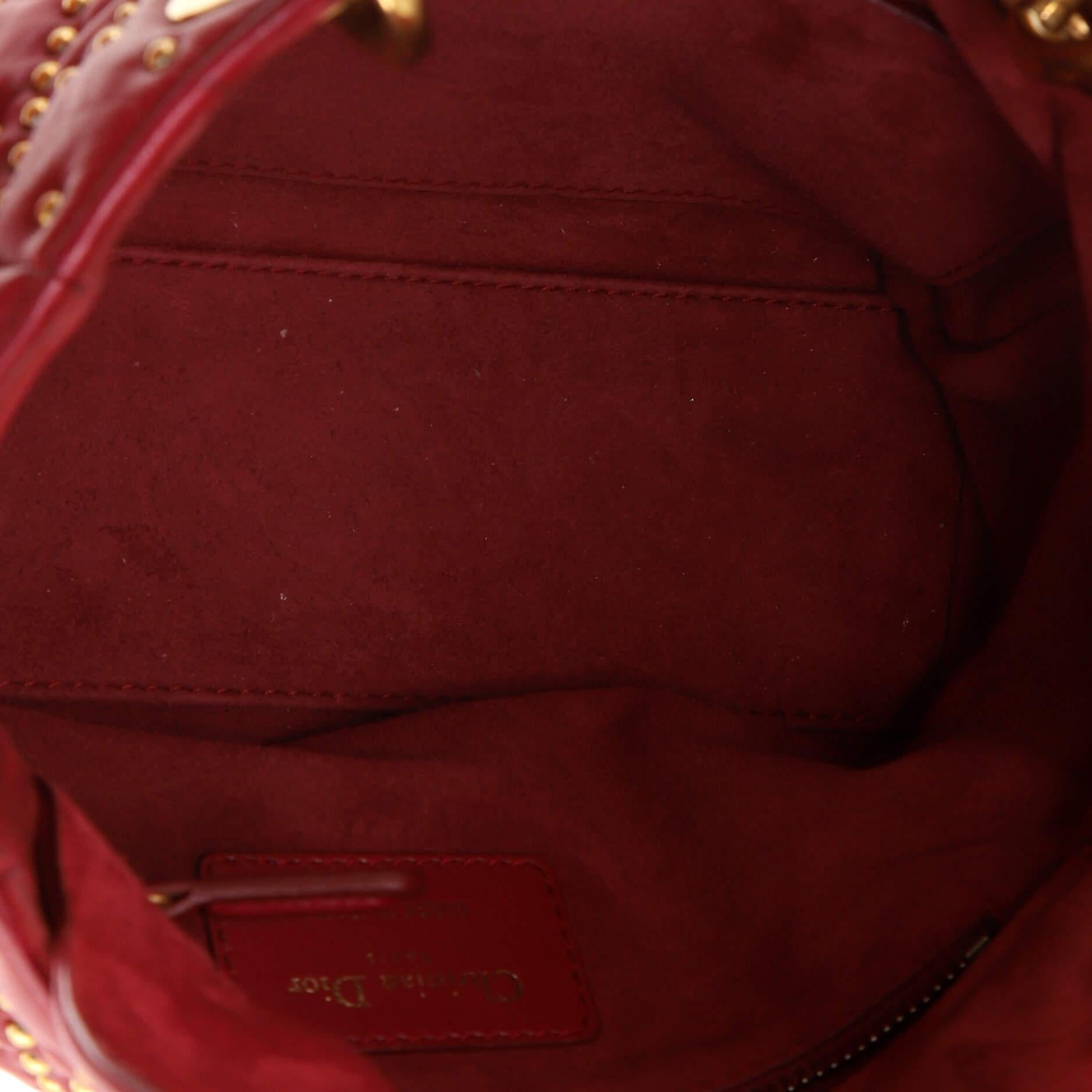 Red Christian Dior Supple Lady Dior Bag Cannage Studded Lambskin Small