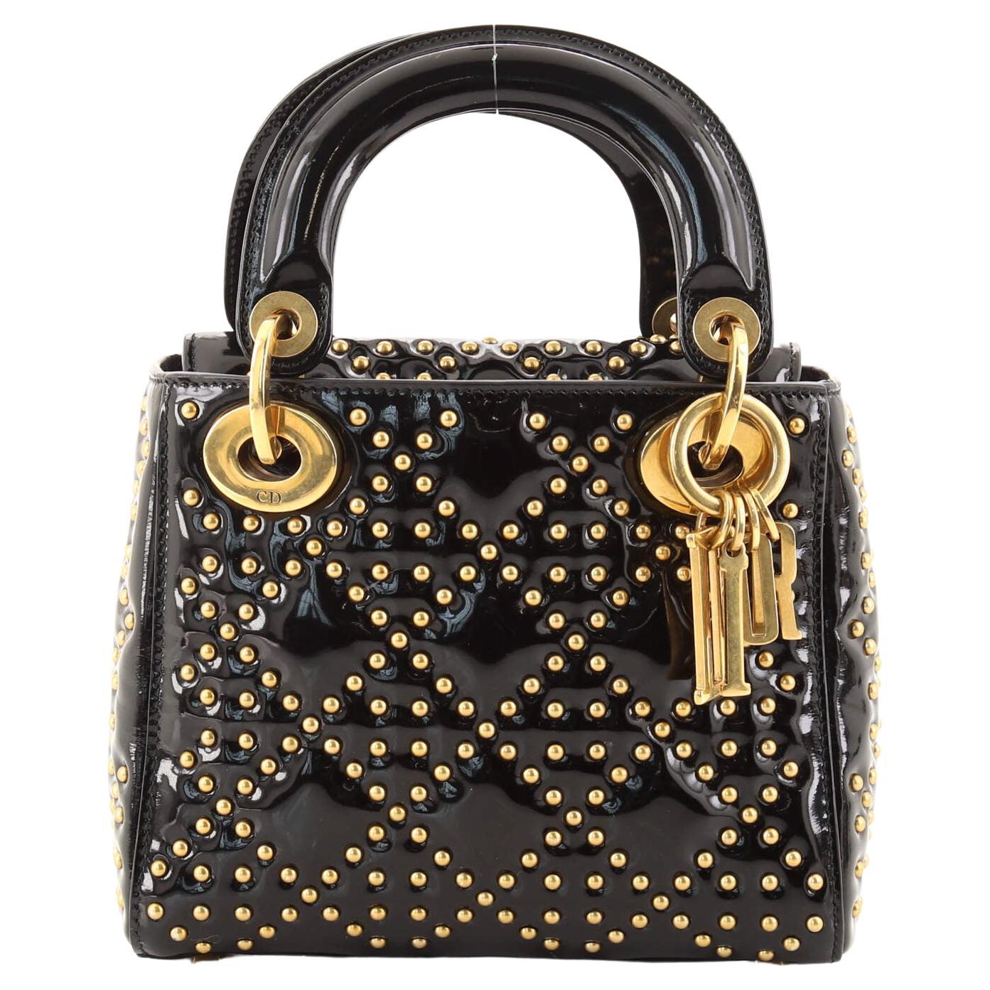 Christian Dior Supple Lady Dior Bag Cannage Studded Patent Mini