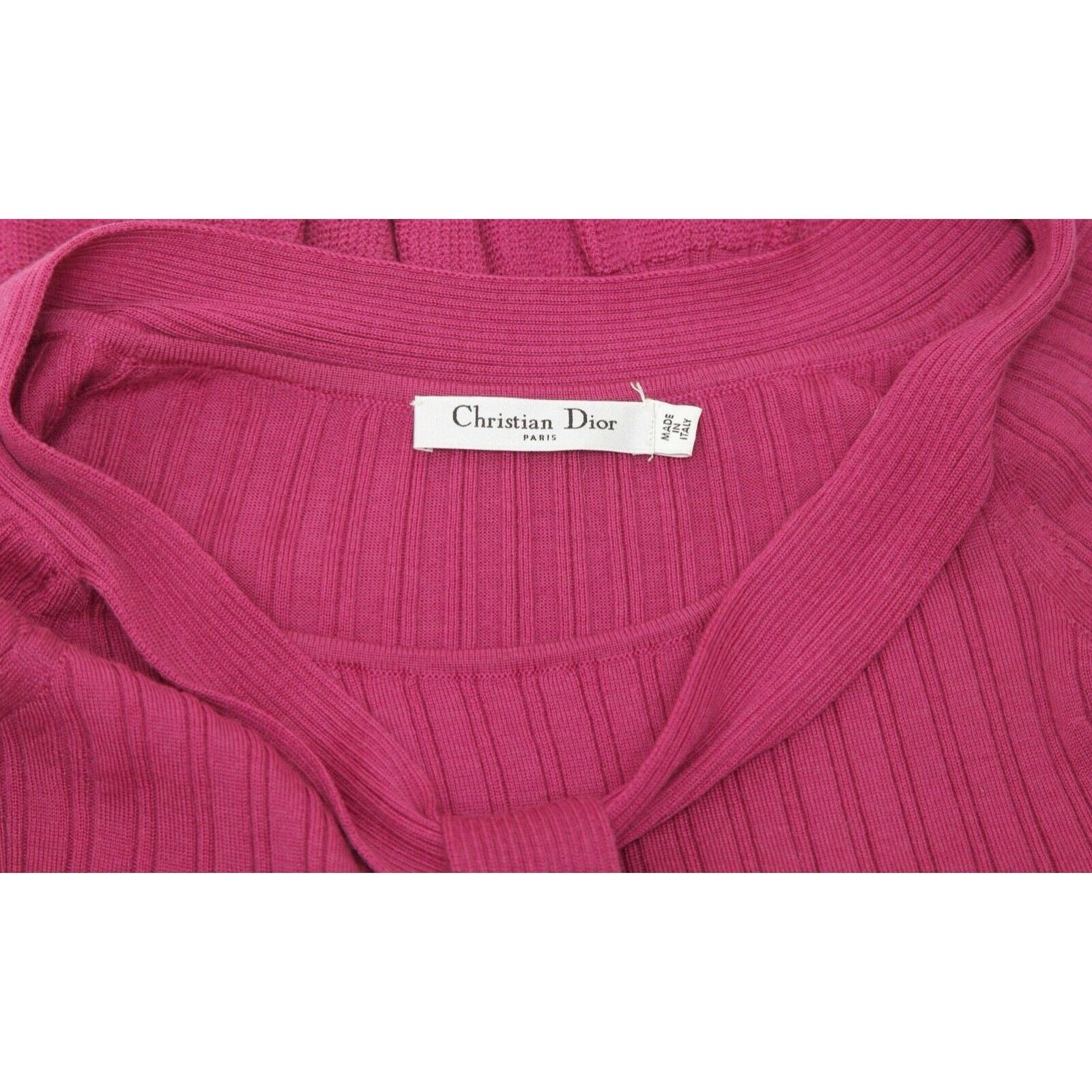 Women's CHRISTIAN DIOR Sweater Knit Top Magenta Scoop Neck Tie 3/4 Sleeve Sz 36 4 For Sale