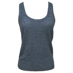 CHRISTIAN DIOR Sweater Sleeveless Knit Top Navy Blue Ribbed Shirt Sz 36